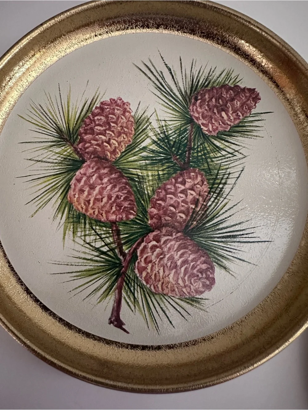 Vintage Decorative Tin Trays - Acorns and Rose - Excellent Condition
